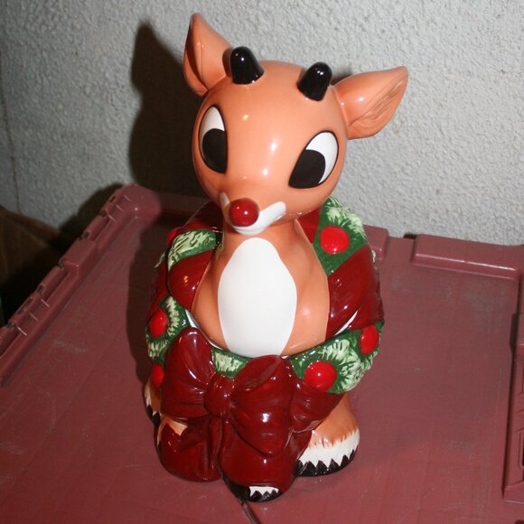 Rudolph the Red Nosed Reindeer Large Ceramic Cookie Jar Enesco 2001 - Picture 2 of 8